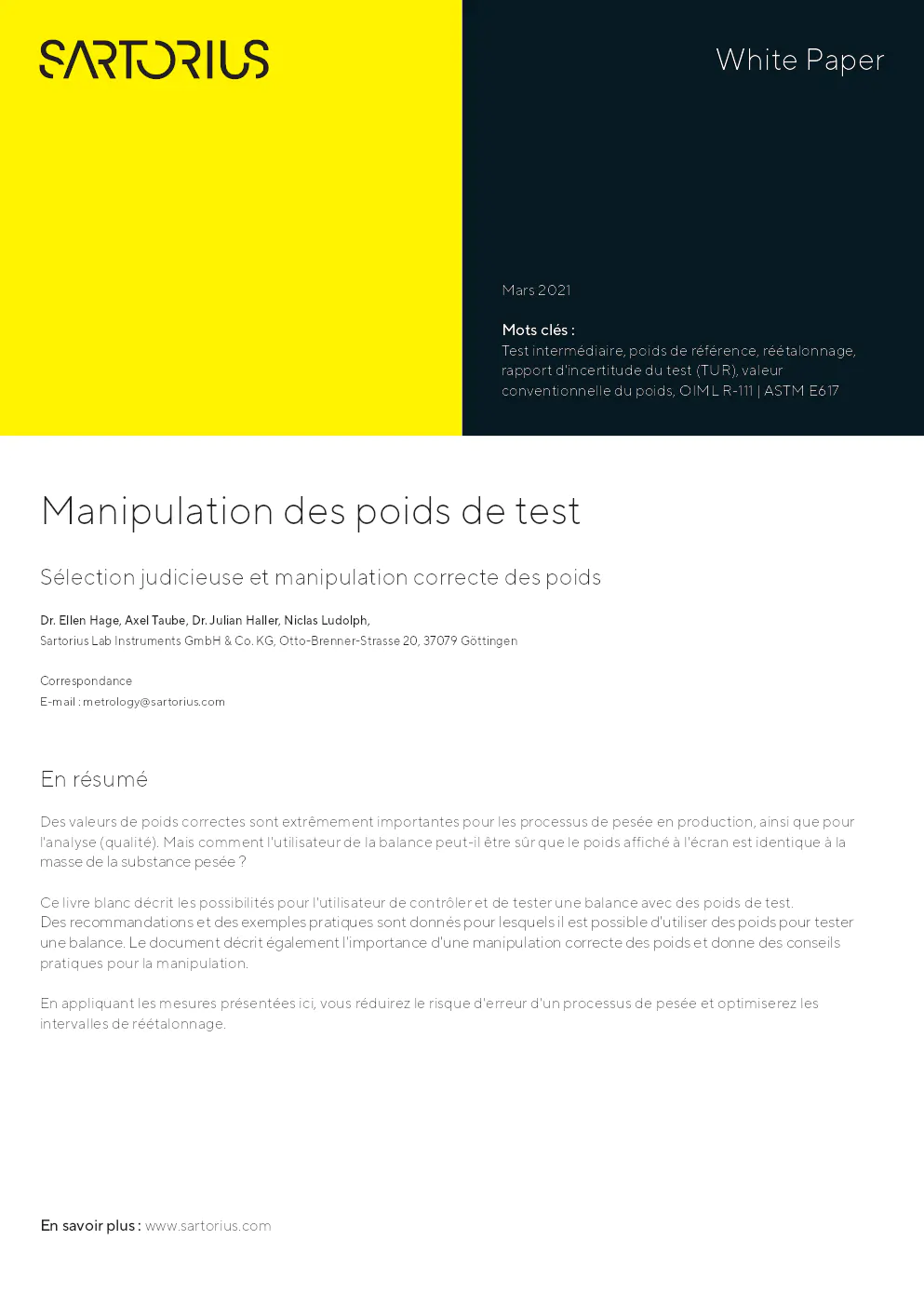 Image du document pdf : livre blanc sur la manipulation des poids de test  