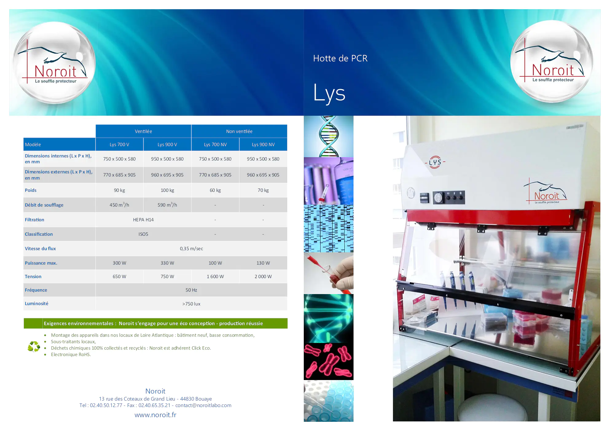 Image du document pdf : caractéristiques techniques des hottes de PCR Lys par NOROIT  